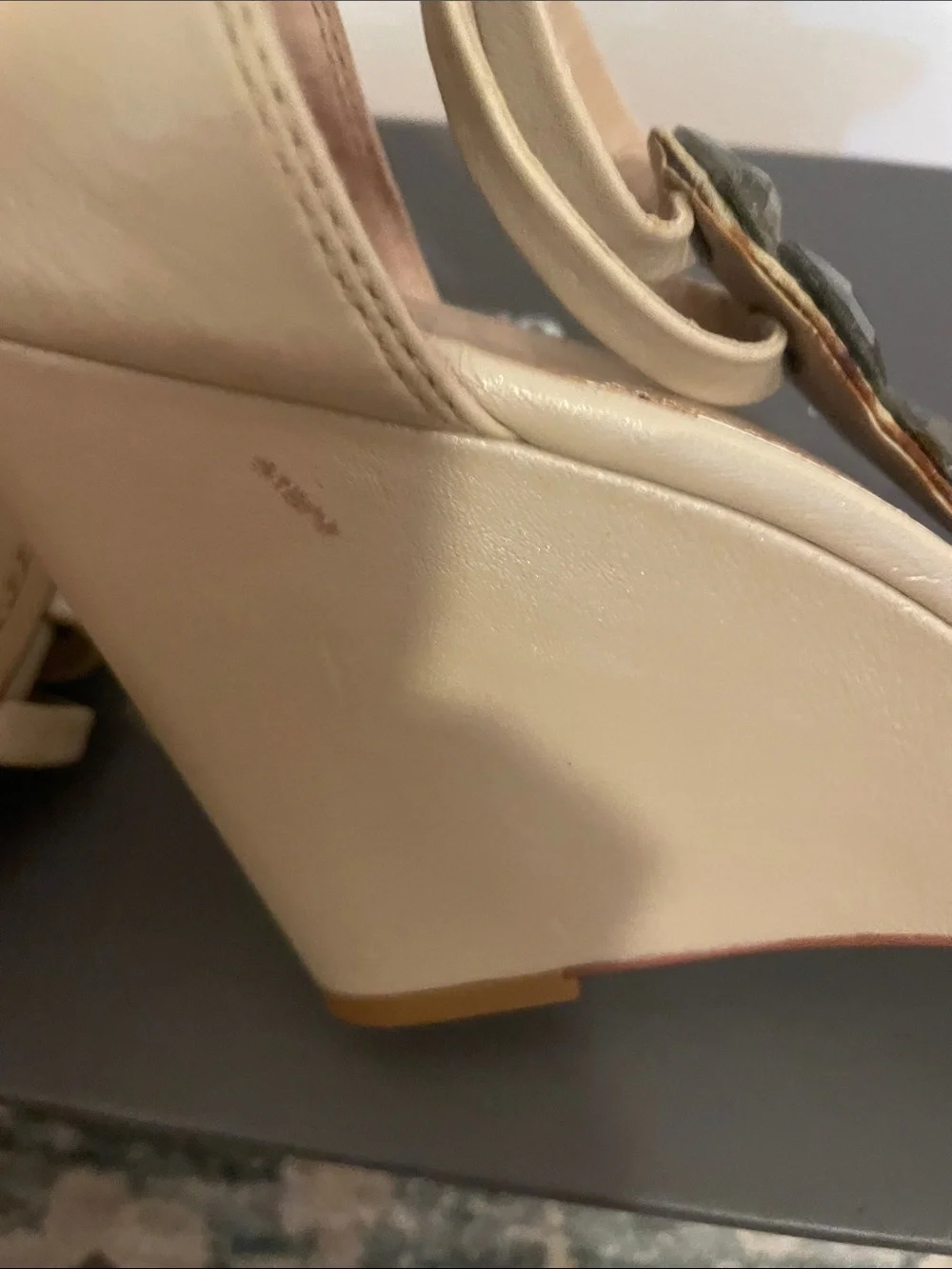 Vince Beige Jeweled T-Strap Wedge Sandals